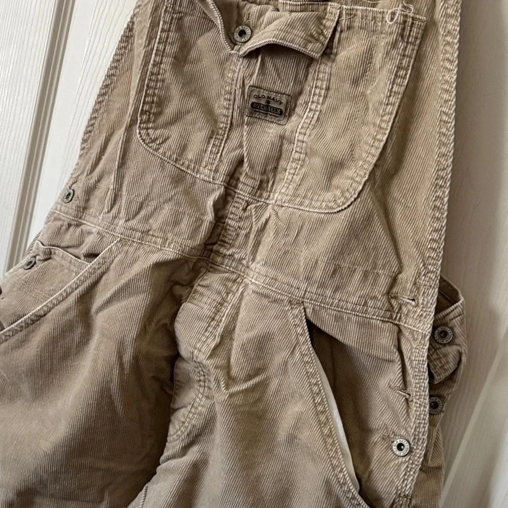 Vintage Old Navy Blue Jeans Tan Corduroy Overalls - Picture 3 of 6